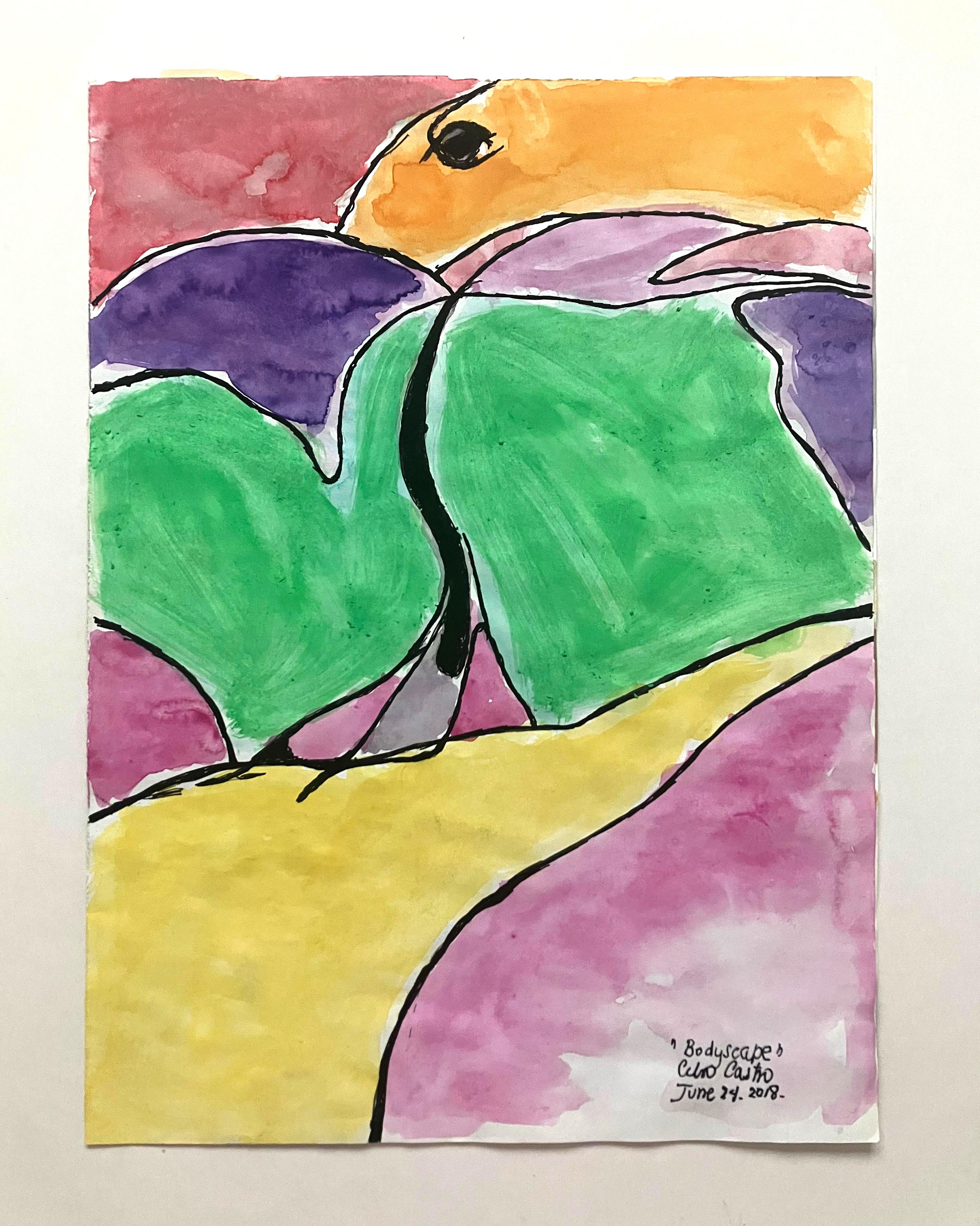 Bodyscape, June 24th and 25th Diptych. Watercolor and ink on archival paper - Art di Celso José Castro Daza