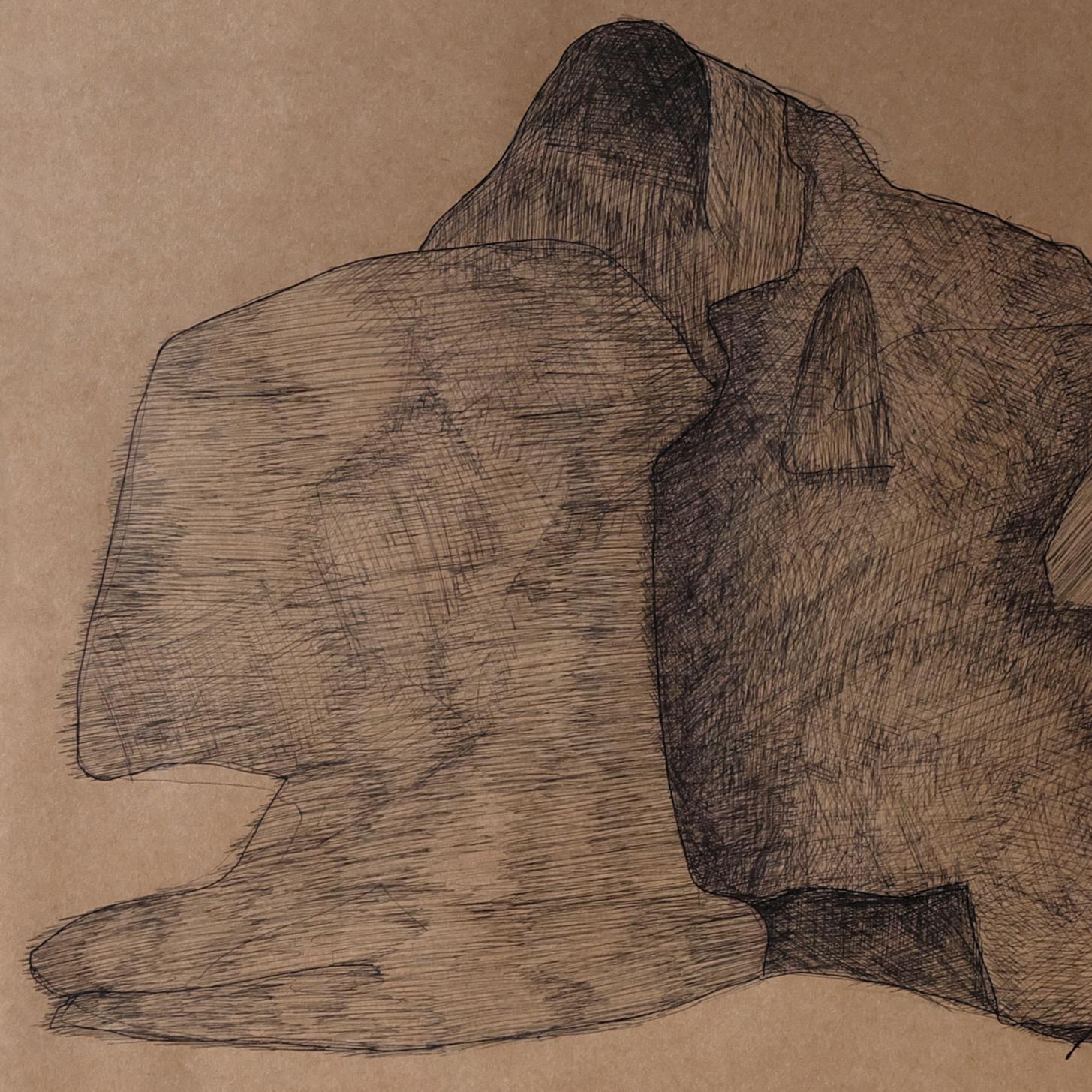 Anamorphia N11. Works on paper - Brown Abstract Drawing by Rita Alaoui