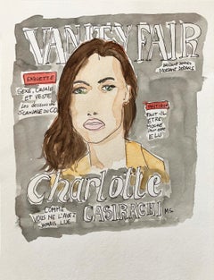 Charlotte Casiraghi in Vanity Fair, Watercolor fashion drawing on archive paper.