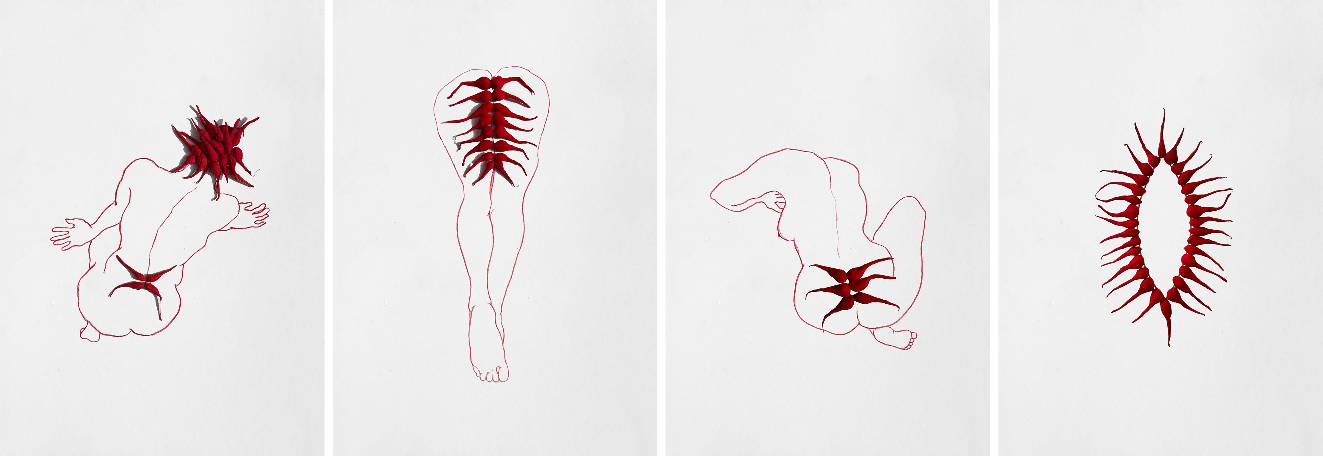 Set of 4 artworks. From The Red Series