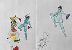 Diptych I Battle Series. Watercolour on paper from the Battle Series.