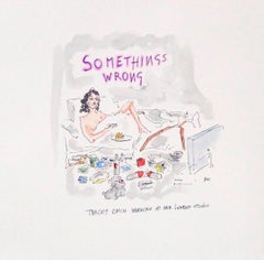 L'artista Tracey Emin al lavoro. Acquerello su carta.
