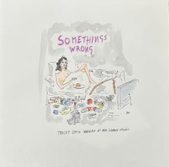L'artista Tracey Emin al lavoro. Acquerello su carta.
