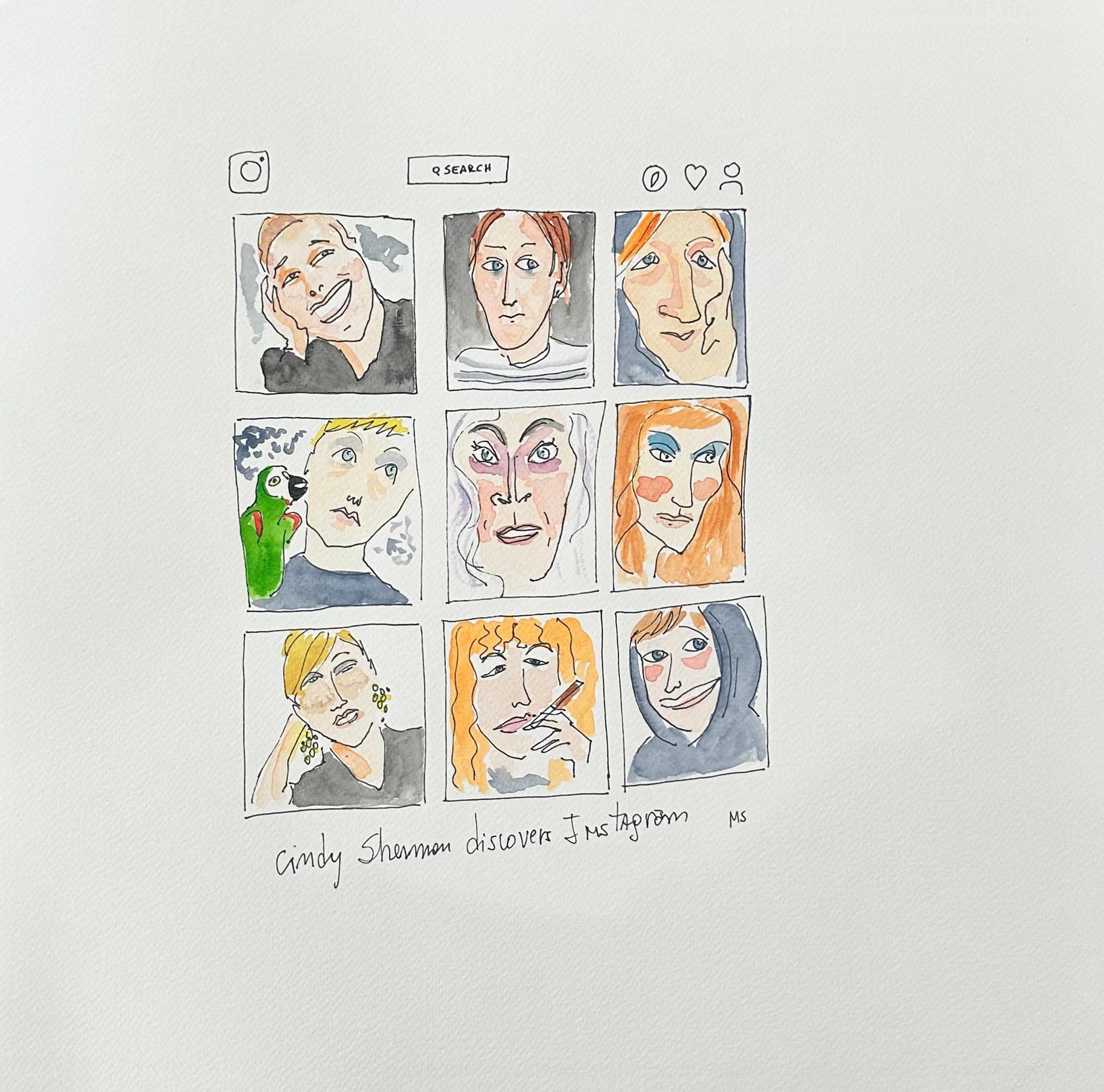 Figurative Art di Manuel Santelices - L
artista Cindy Sherman scopre Instagram - Acquerello su carta