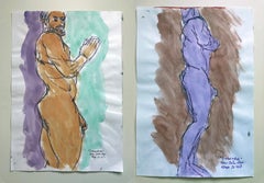 "Duchándome, May 22nd" and "Duchándose, May 27th", Watercolor Diptych, 2018