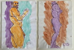 "Duchándome, May 22nd" and "Duchándose, May 27th", Watercolor Nudes