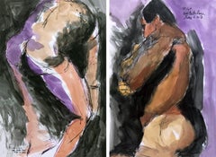 Duchándome and Pity June 4th  Watercolor Nudes  on Paper