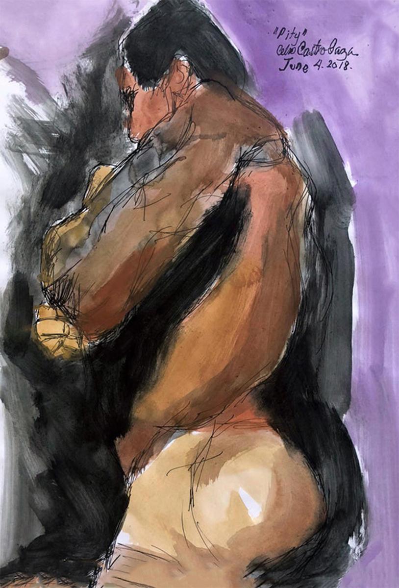 Duchándome and Pity June 4th  Watercolor Nudes  on Paper - Contemporary Art by Celso José Castro Daza