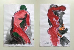 "Duchándome, May 28th" and "Duchándose, May 27th", Watercolor Nudes