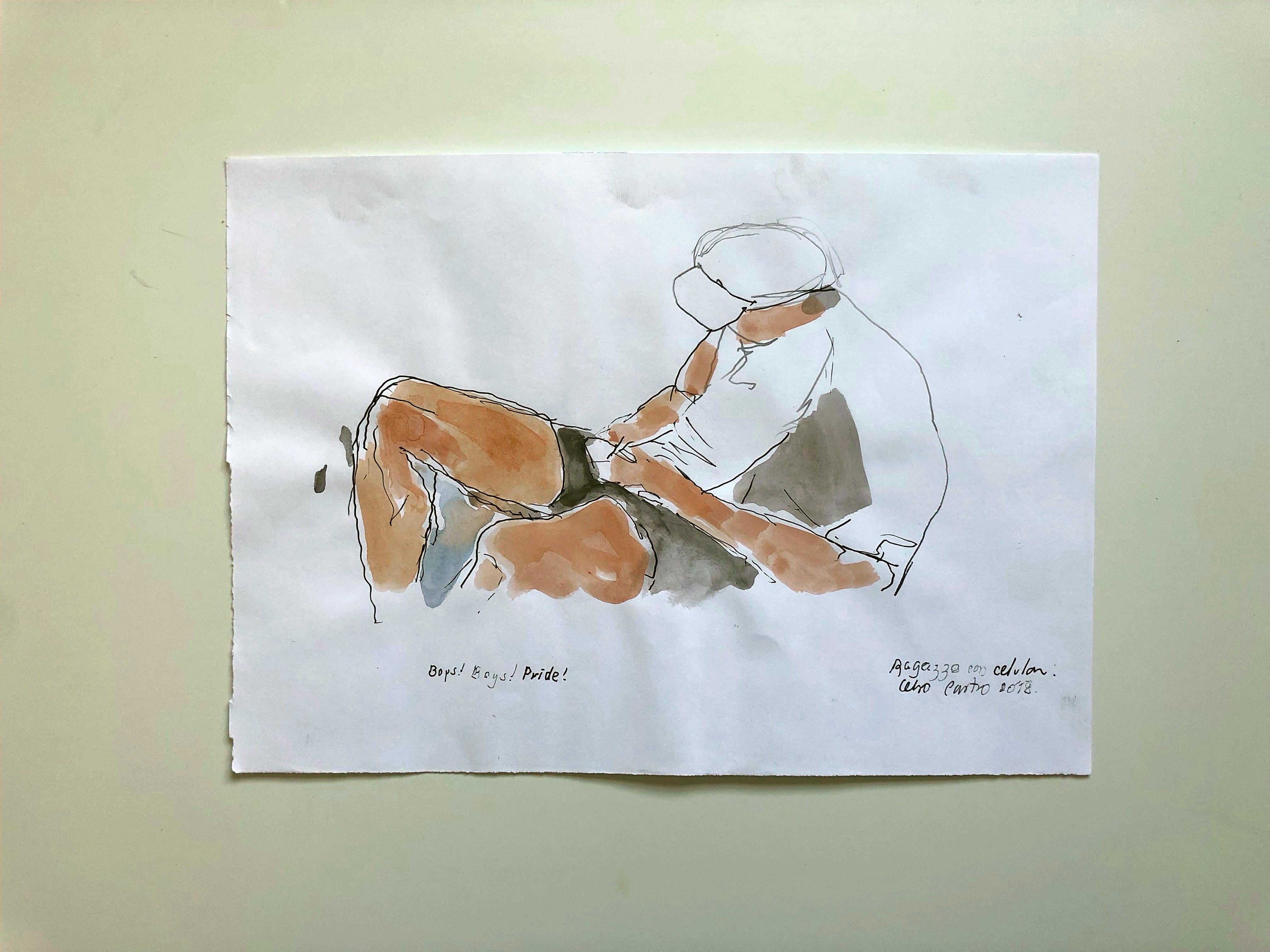 Ragazzo for Boys, Boys, Pride, Triptych. Watercolor figurative - Contemporary Art by Celso José Castro Daza