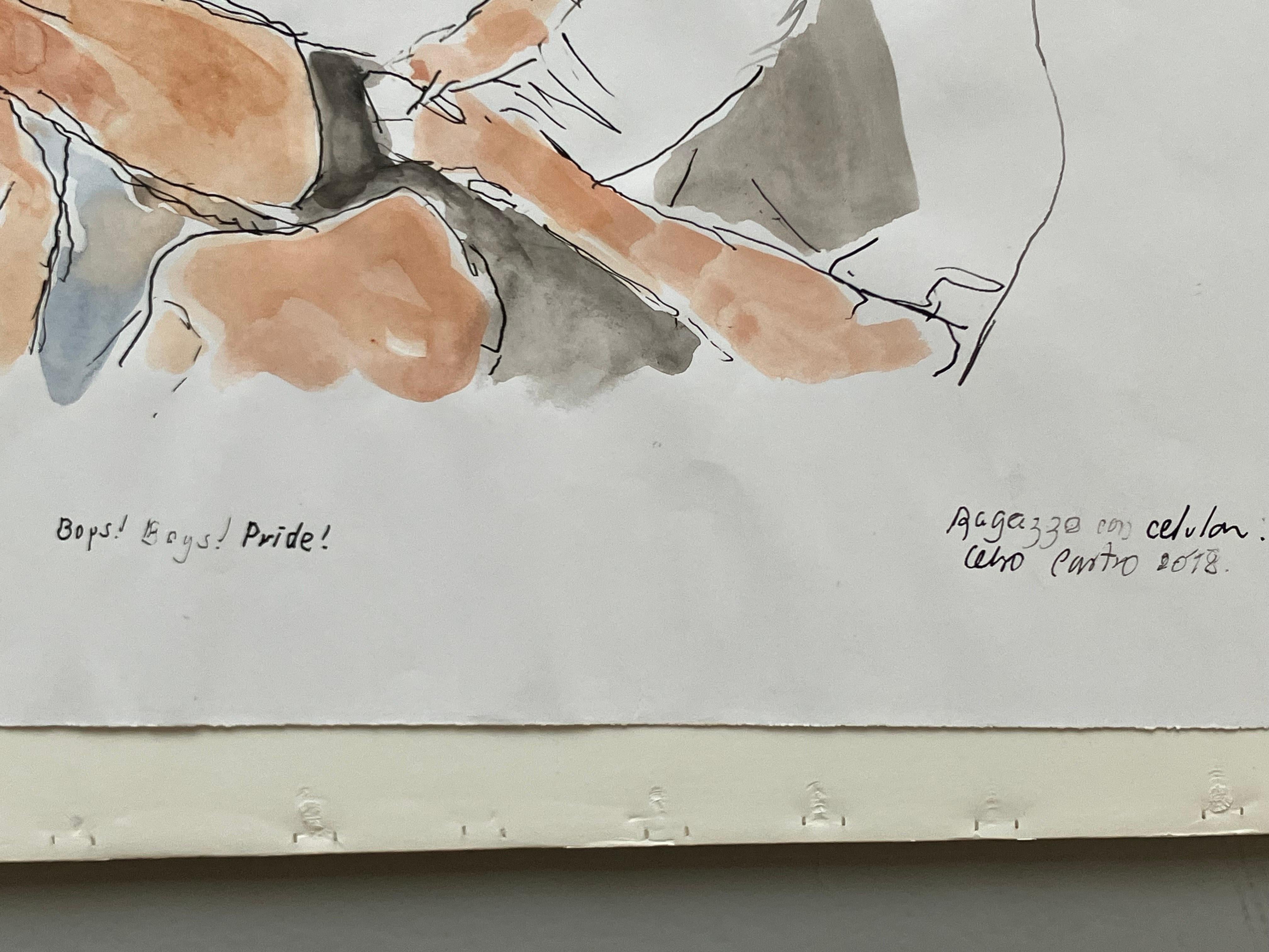 Ragazzo for Boys, Boys, Pride, Triptych. Watercolor figurative - Art by Celso José Castro Daza