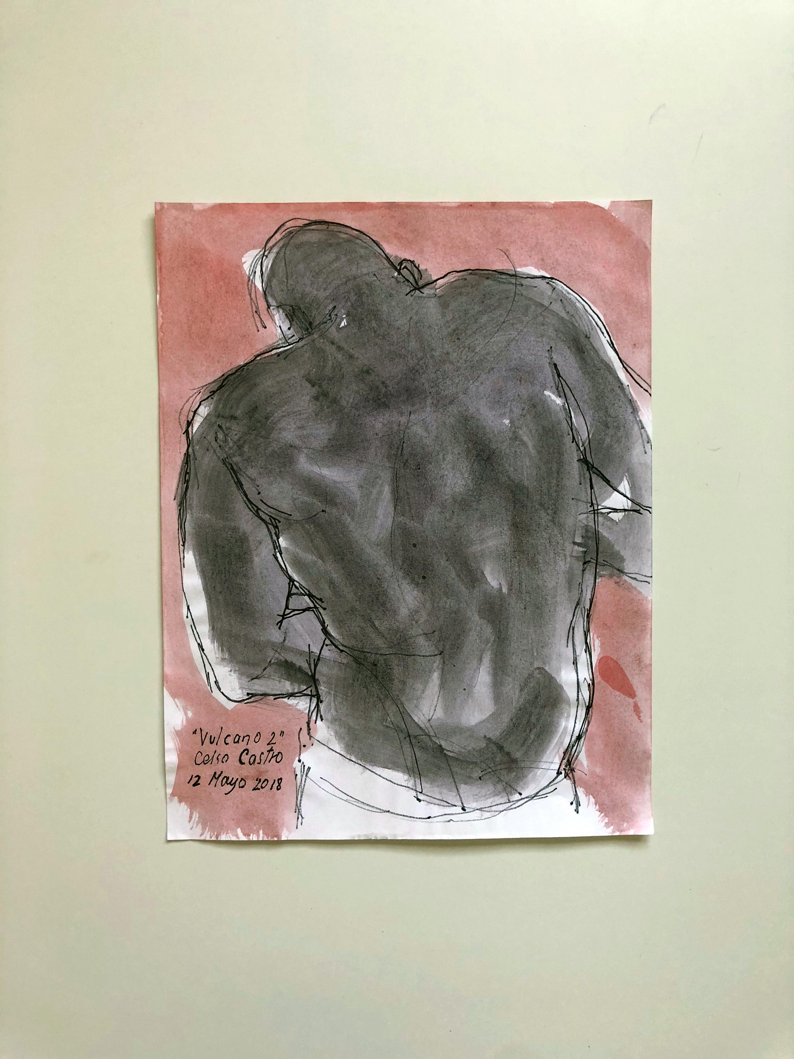 Celso José Castro Daza Figurative Art - "Vulcano 2", Watercolor and ink on archival paper, 2018