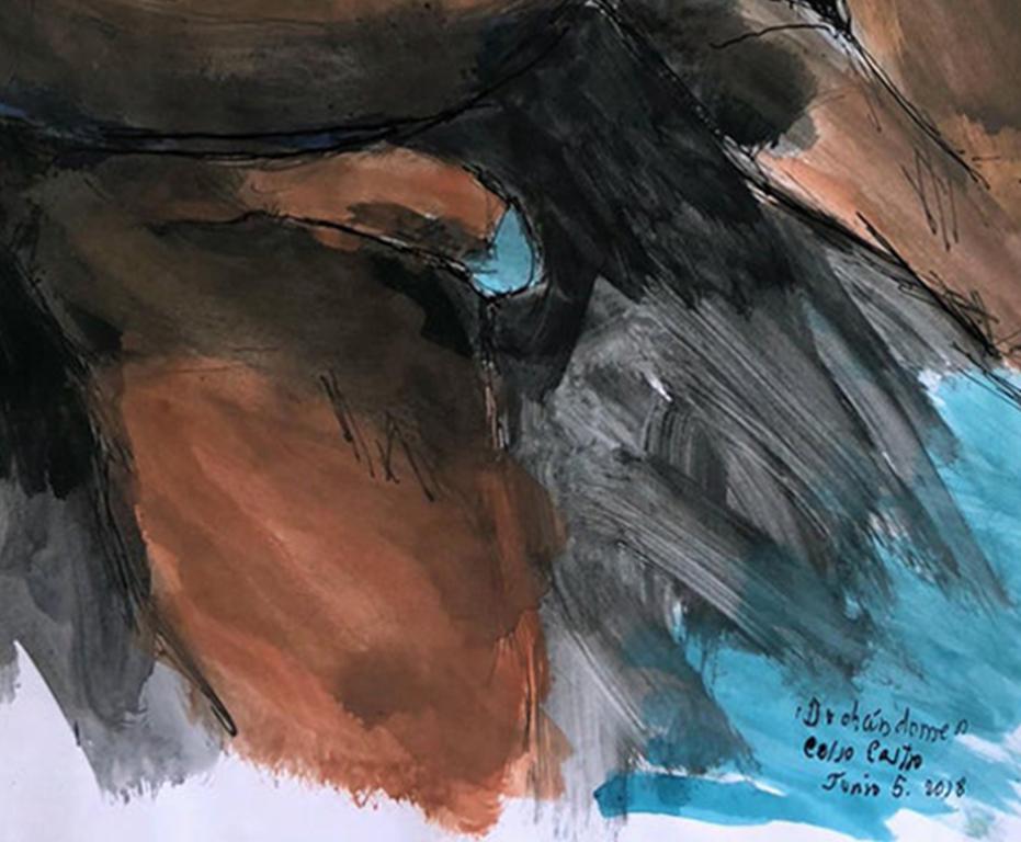 Duchándome, 5. Juni, Akt in Aquarell, Pastell und Tinte auf Archivpapier (Schwarz), Figurative Art, von Celso José Castro Daza