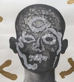 Untitled- One of a kind pencil and gold paint figure drawing on paper