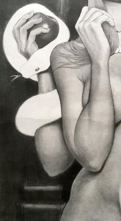 Untitled Nude. Pencil and gold paint nude figurative drawing on paper.