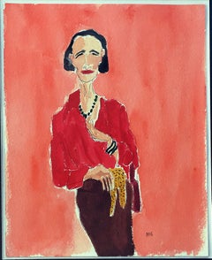 Diana Vreeland Portrait, one of a kind signed watercolor