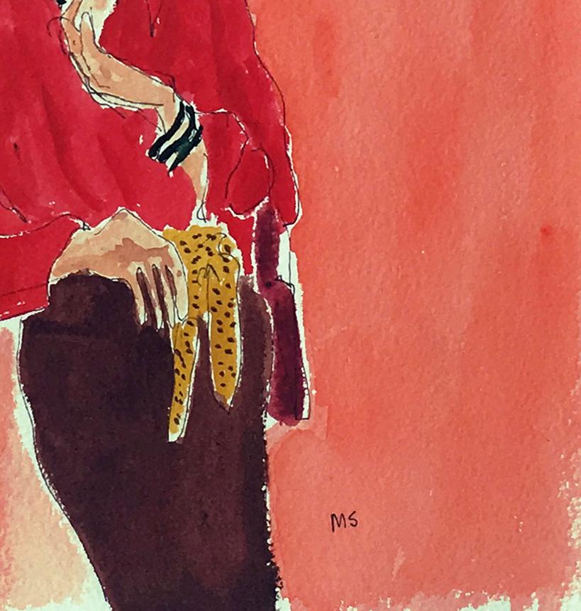 Diana Vreeland Portrait, one of a kind signed watercolor - Contemporary Art by Manuel Santelices