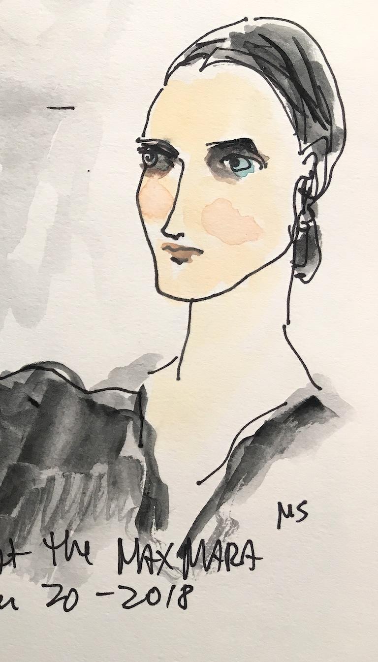 Kaia Gerber Backstage at the Max Mara Fashion Show, 2018, Watercolor on Paper - Art by Manuel Santelices