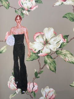 Fashion Model in  Martin Margiela, 2019, Acrylic on Vintage Wallpaper Painting