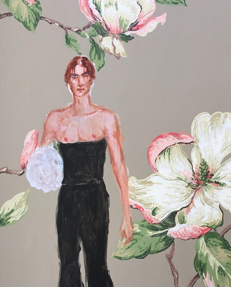 Model in Margiela, 2019 by Manuel Santelices
One of a kind, acrylic on vintage paper 
Image size: 16 in. H x 12 in. W
Unframed

Signed by the artist.

The worlds of fashion, society, and pop culture are explored through the illustrations of Manuel