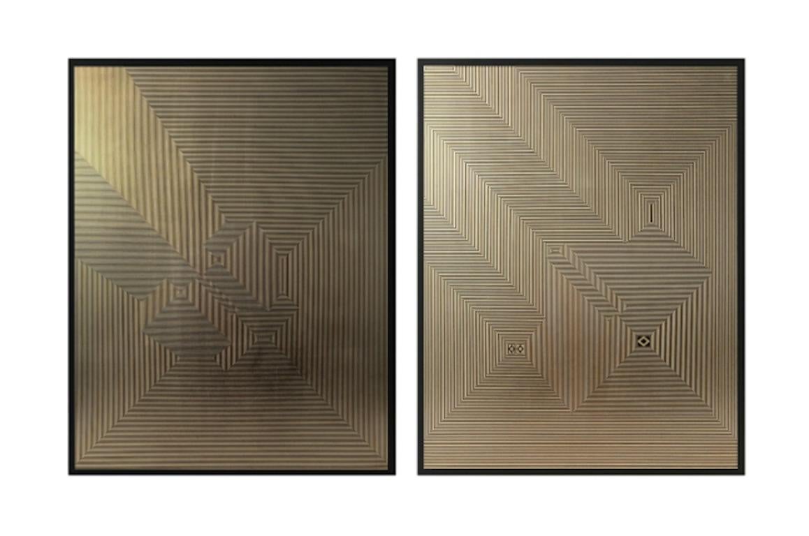 Untitled 5 & Untitled 3 Diptych Gold Leaf on MDF - Mixed Media Art by Francisco Larios