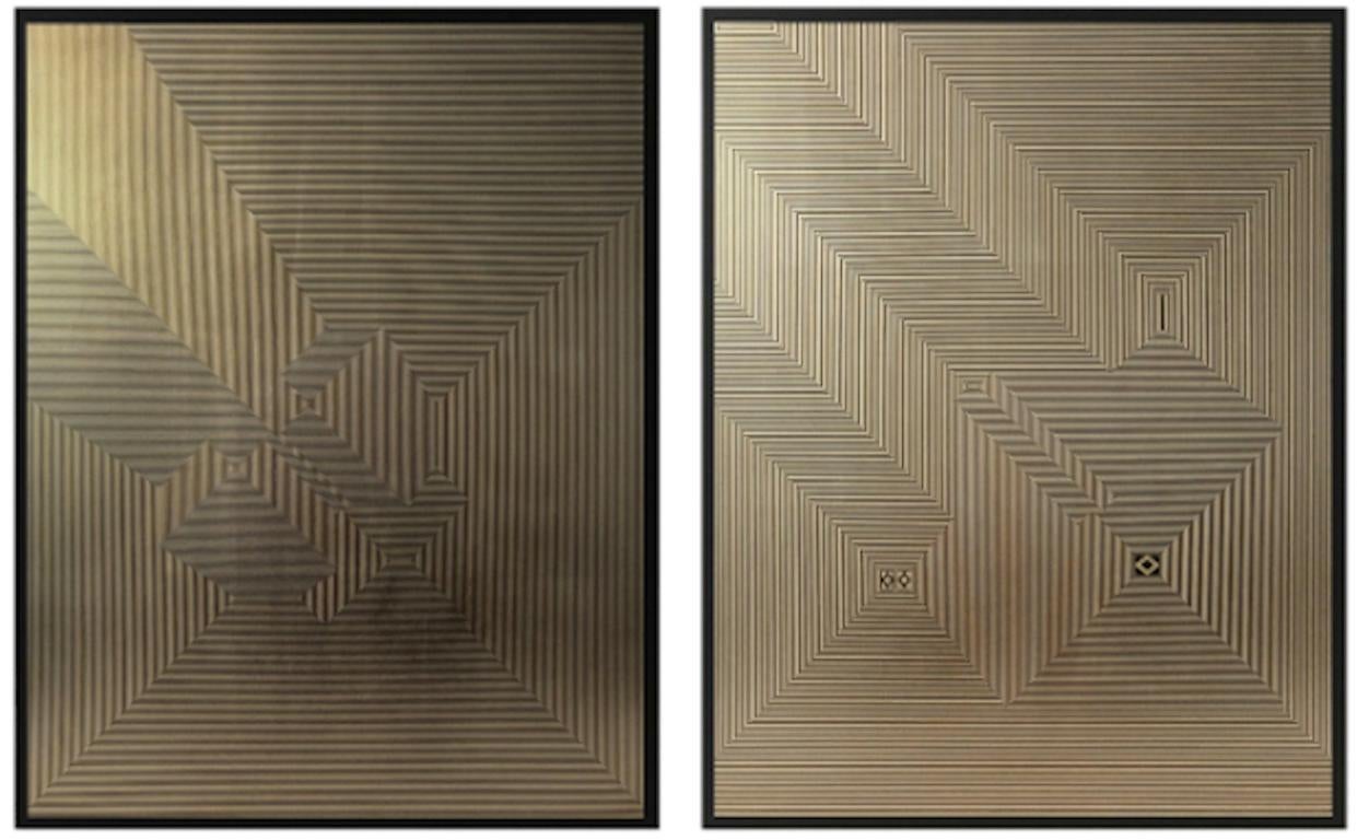 Untitled 5, Untitled 3 & Untitled 1 Triptych Gold Leaf on MDF - Abstract Mixed Media Art by Francisco Larios