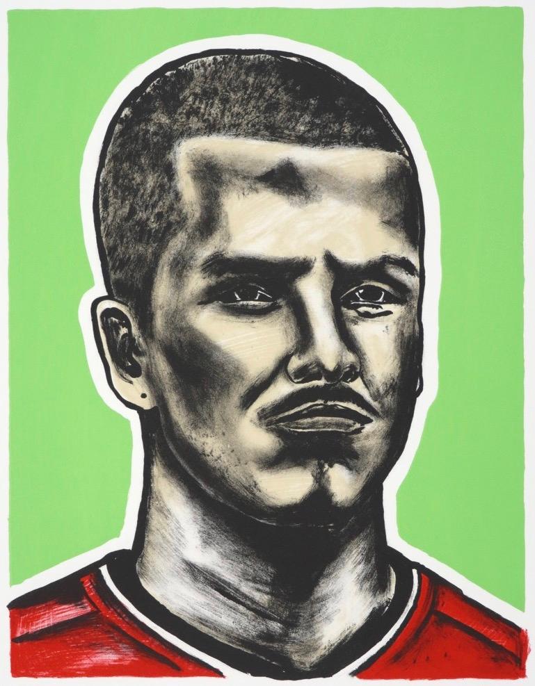 Porträt von David Beckham, handgedruckte Lithographie  – Print von Espoir Kennedy 