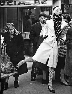 Retro Rue Mouffetard. Black and White Photograph. Fashion in Paris