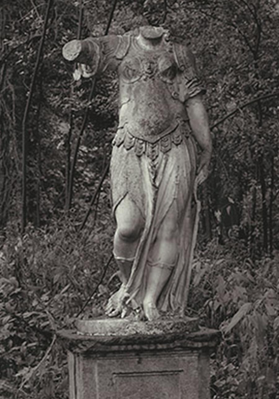 Statue, From The Labyrinth series. Landscape and Sculpture. B&W Photograph - Black Figurative Photograph by Salvatore Arnone