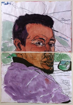"Taxi Driver,  Portrait.June 14", (Diptych) Watercolor and ink on archival paper