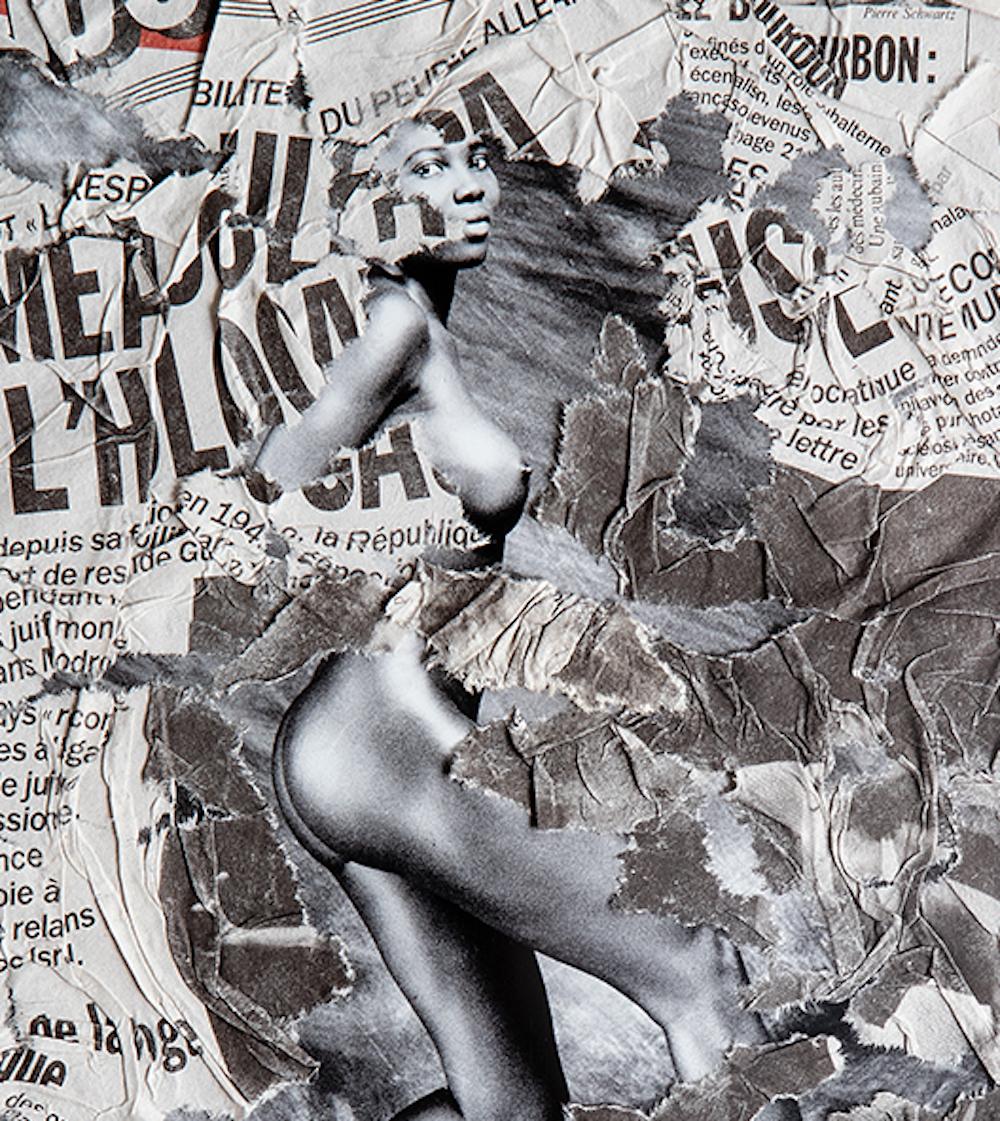 The News, Paris. Photo Collage Photograph - Black Nude Photograph by Uwe Ommer