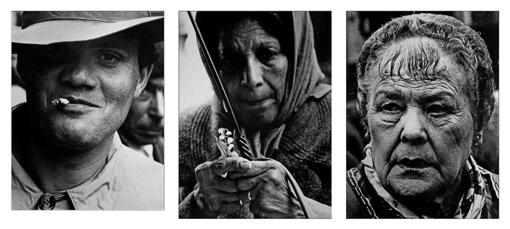 Uwe Ommer Black and White Photograph - Rue Mouffetard - Triptych. Black and White Portraits. France 