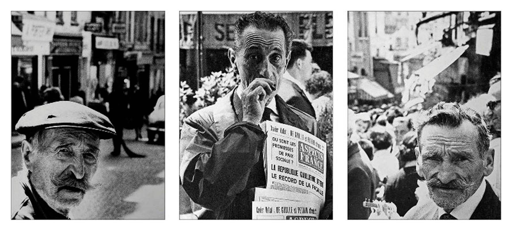 Uwe Ommer Black and White Photograph - Rue Mouffetard, Paris. Triptych. Portraits. Black and White. Photographs