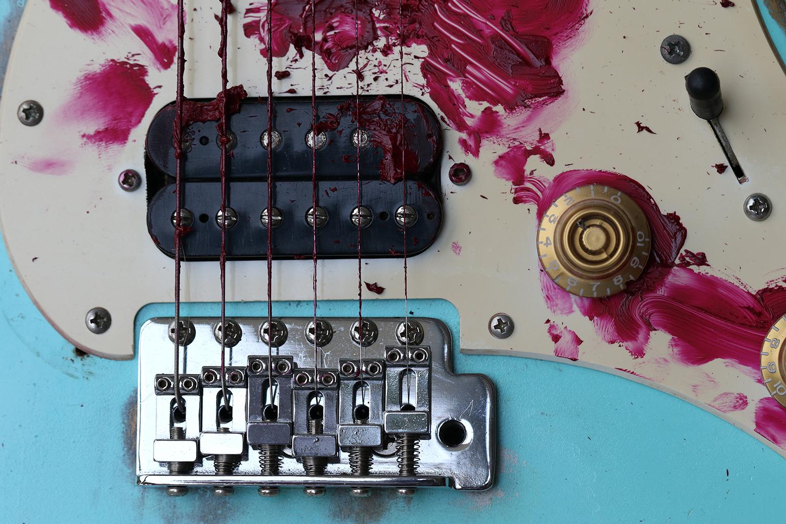 Kevin Krag Still-Life Photograph - Mhm. Limited edition color photograph of a assembled guitars body sculpture