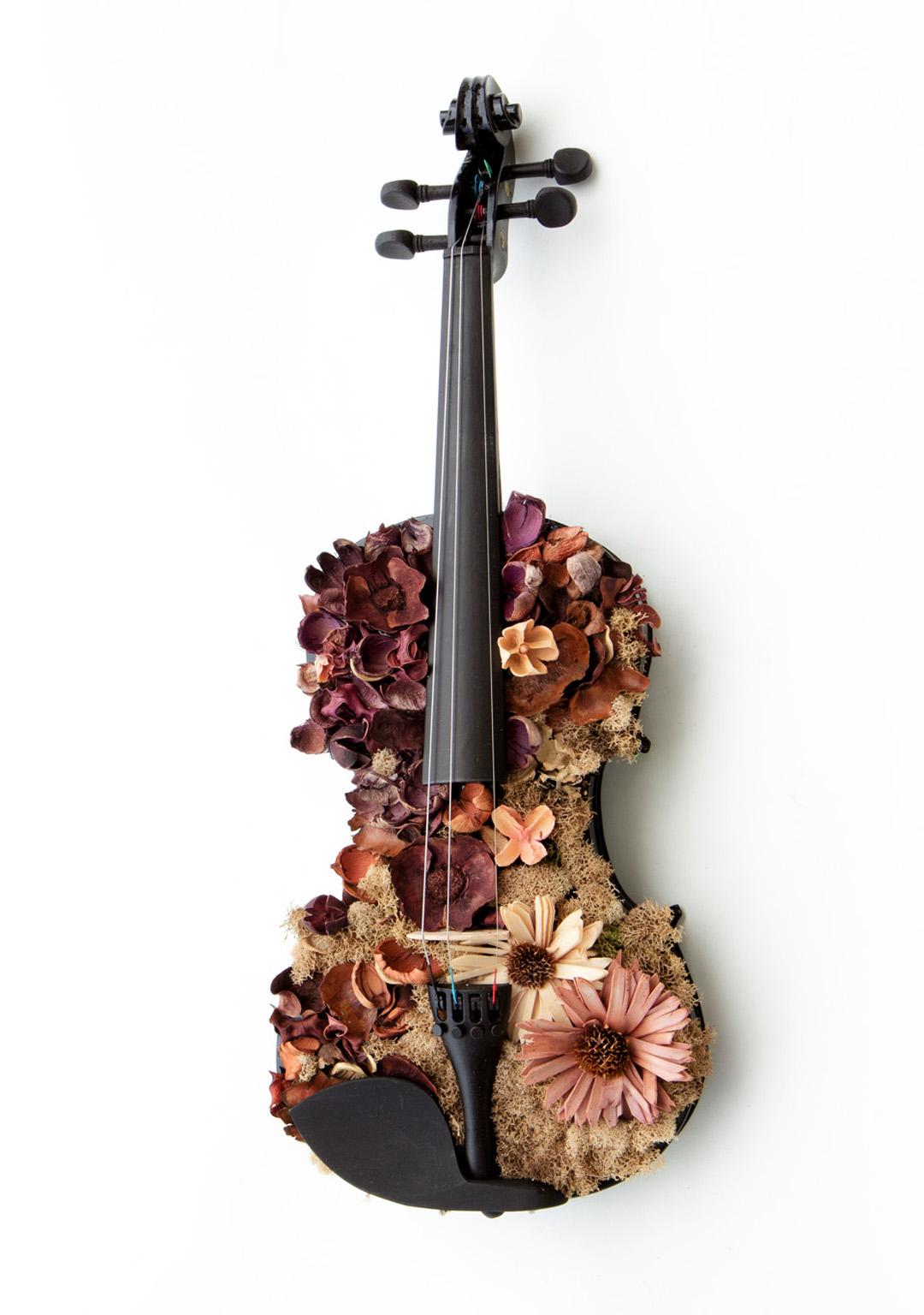 Kevin Krag Still-Life Photograph - Yang. Color Photographs of a Assembled Violins Body Sculpture