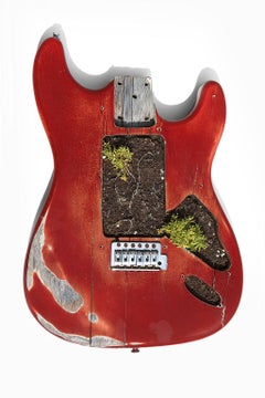 Something got me started. Color photograph of a assembled guitars body Sculpture