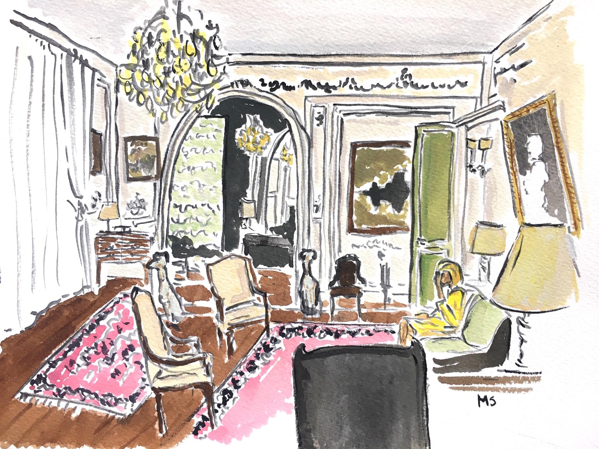 A Paris Apartment, Villa Bucciol, and The Palace, Set  - Painting by Manuel Santelices