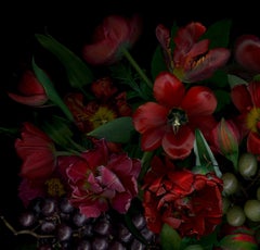 Still Life with Grapes.  Flowers and fruits. Digital Collage Color Photograph