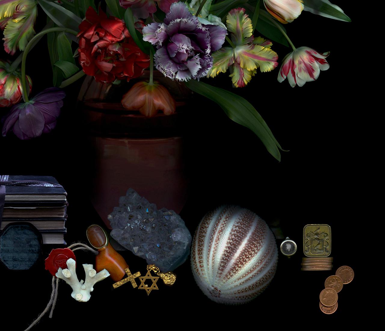 Still Life with Tulips. Flowers. Digital Collage Color Photograph - Black Still-Life Photograph by Zoltan Gerliczki