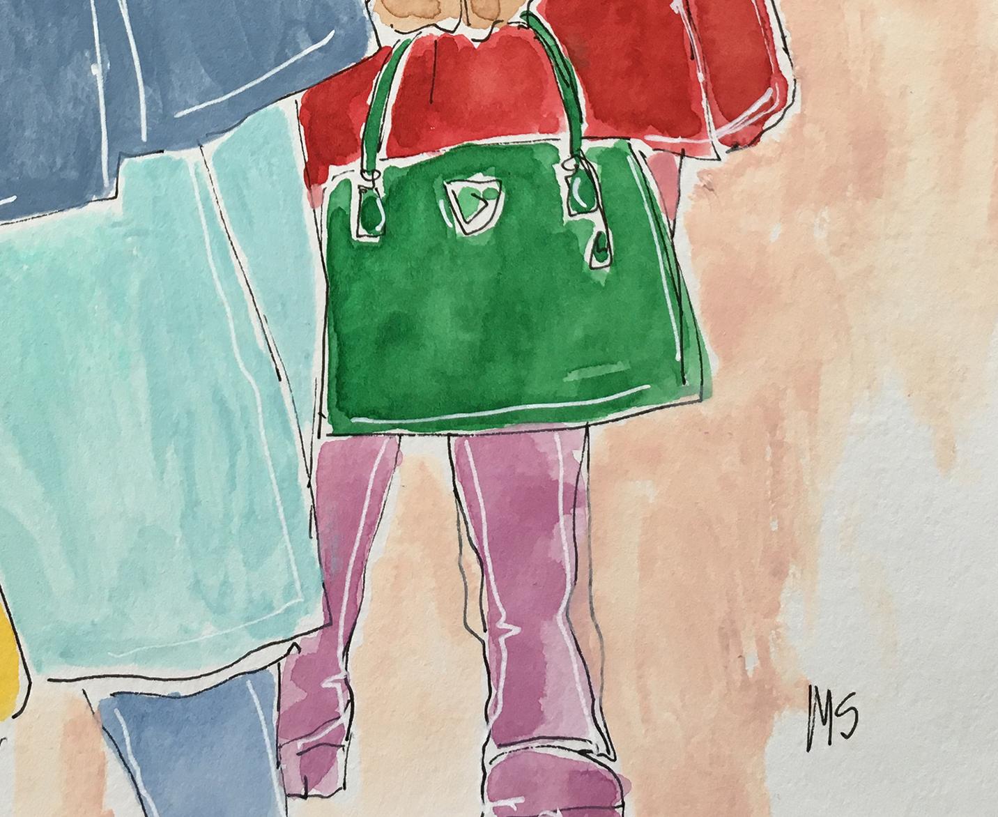 Prada Bag Ladies, Fashion New York City 2021. Watercolor fashion drawing on pape - Art by Manuel Santelices