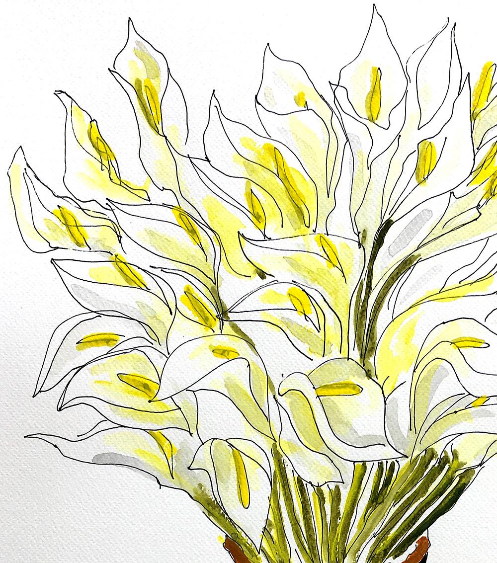 Calla Lilly, Flowers 2021 Ink pen, and watercolor on paper - Art by Manuel Santelices