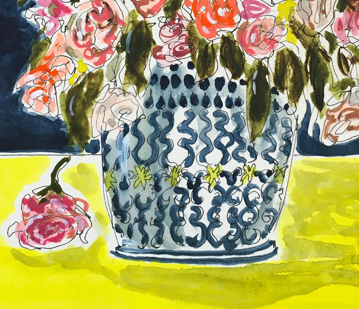 Flowers and yellow tablecloth, 2021 - Contemporary Art by Manuel Santelices
