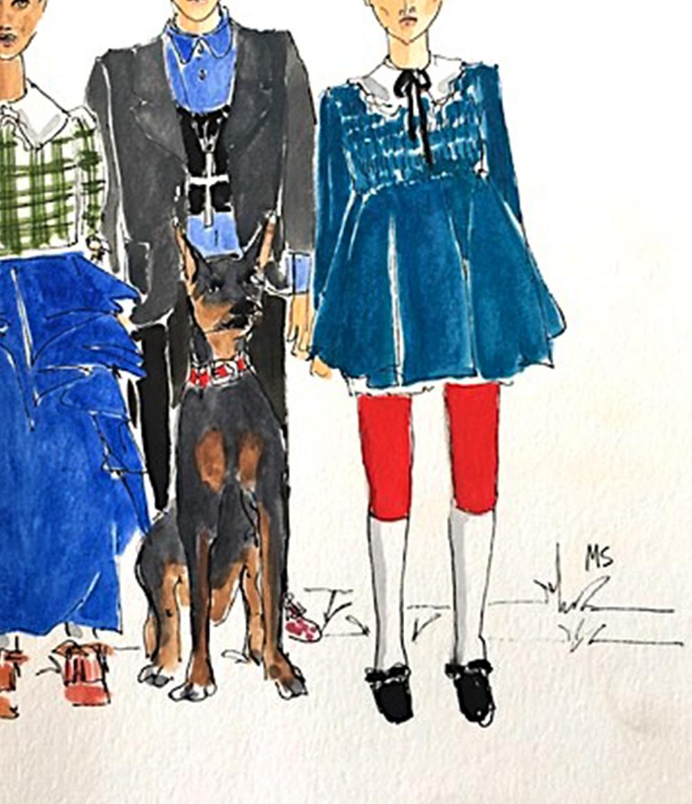 Gucci Fall, défilé de mode modèles 2020. Dessin à la mode à l'aquarelle sur papier - Beige Still-Life par Manuel Santelices