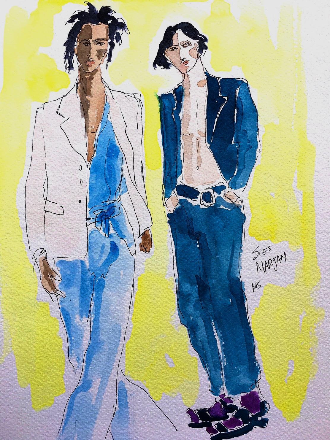 Sies Marjan, Fashio show models 2021 Ink pen and watercolor - Art by Manuel Santelices
