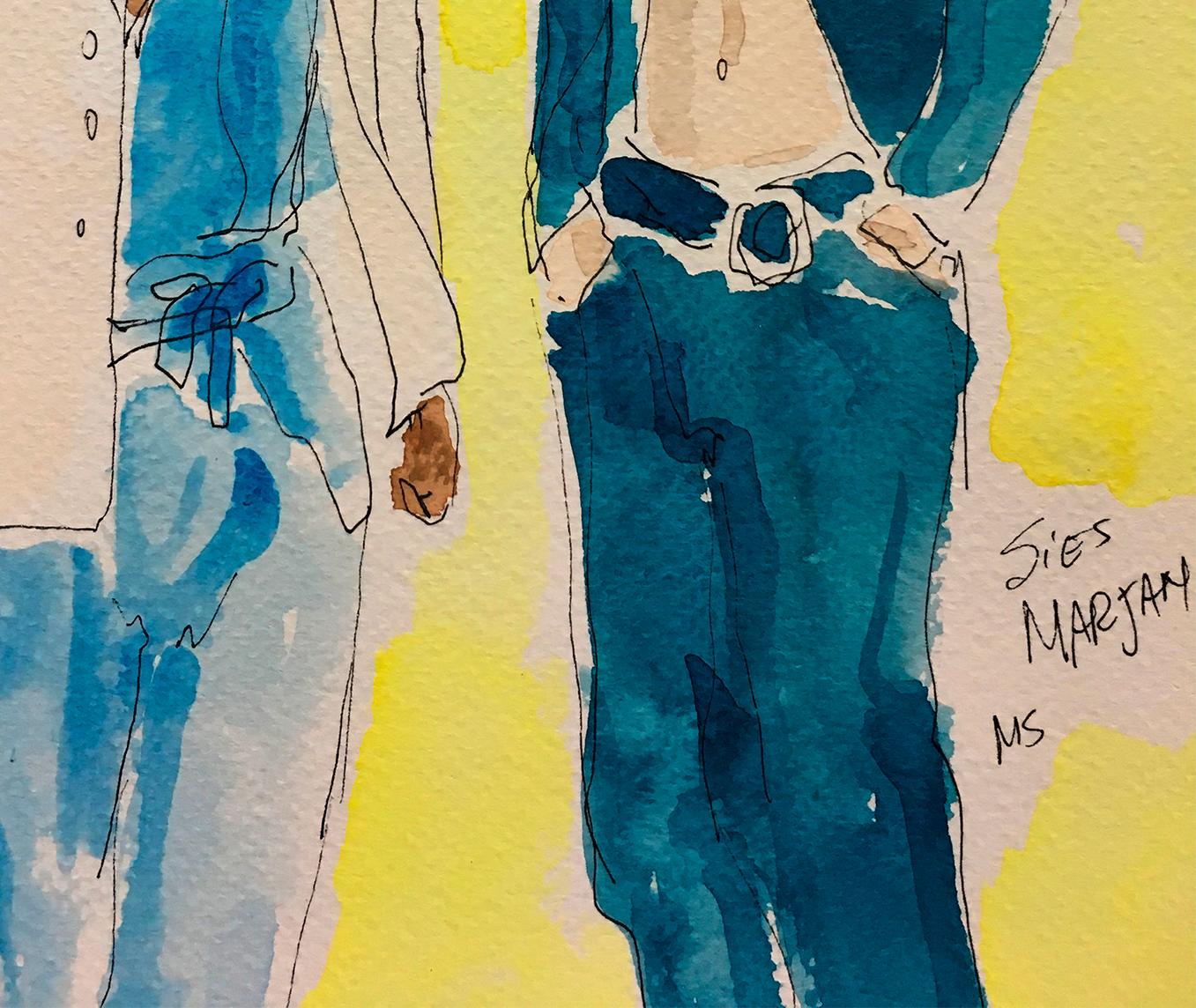 Sies Marjan, Fashio show models 2021 Ink pen and watercolor For Sale 1