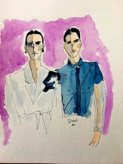 Dior, Fashion show models 2021. Watercolor fashion drawing on paper