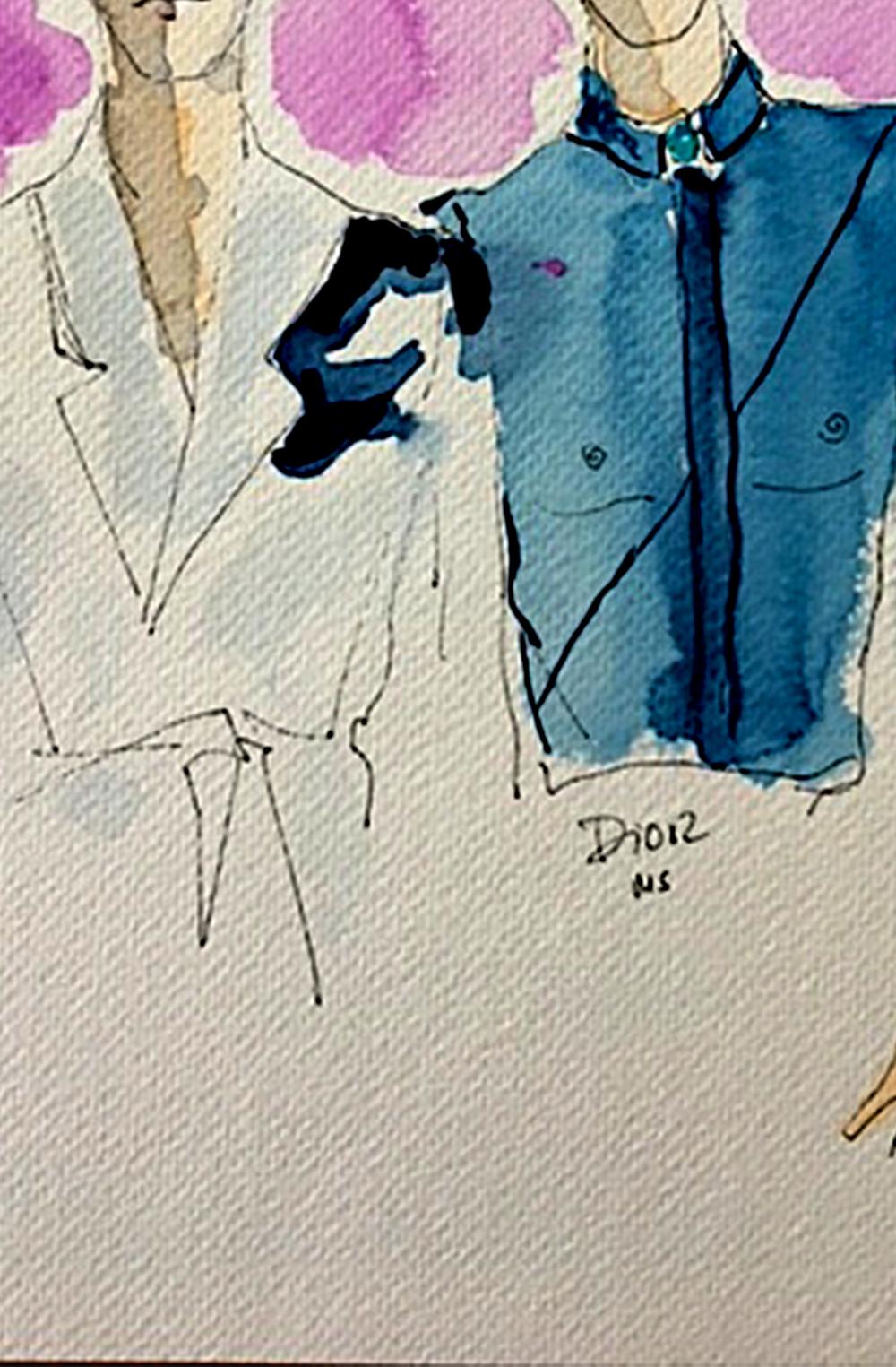 Dior, Fashion show models 2021. Watercolor fashion drawing on paper - Contemporary Art by Manuel Santelices