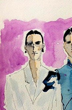 Dior, Fashion show models 2021. Watercolor fashion drawing on paper