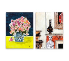 Flowers and yellow tablecloth and Uppark, Diptych 2021