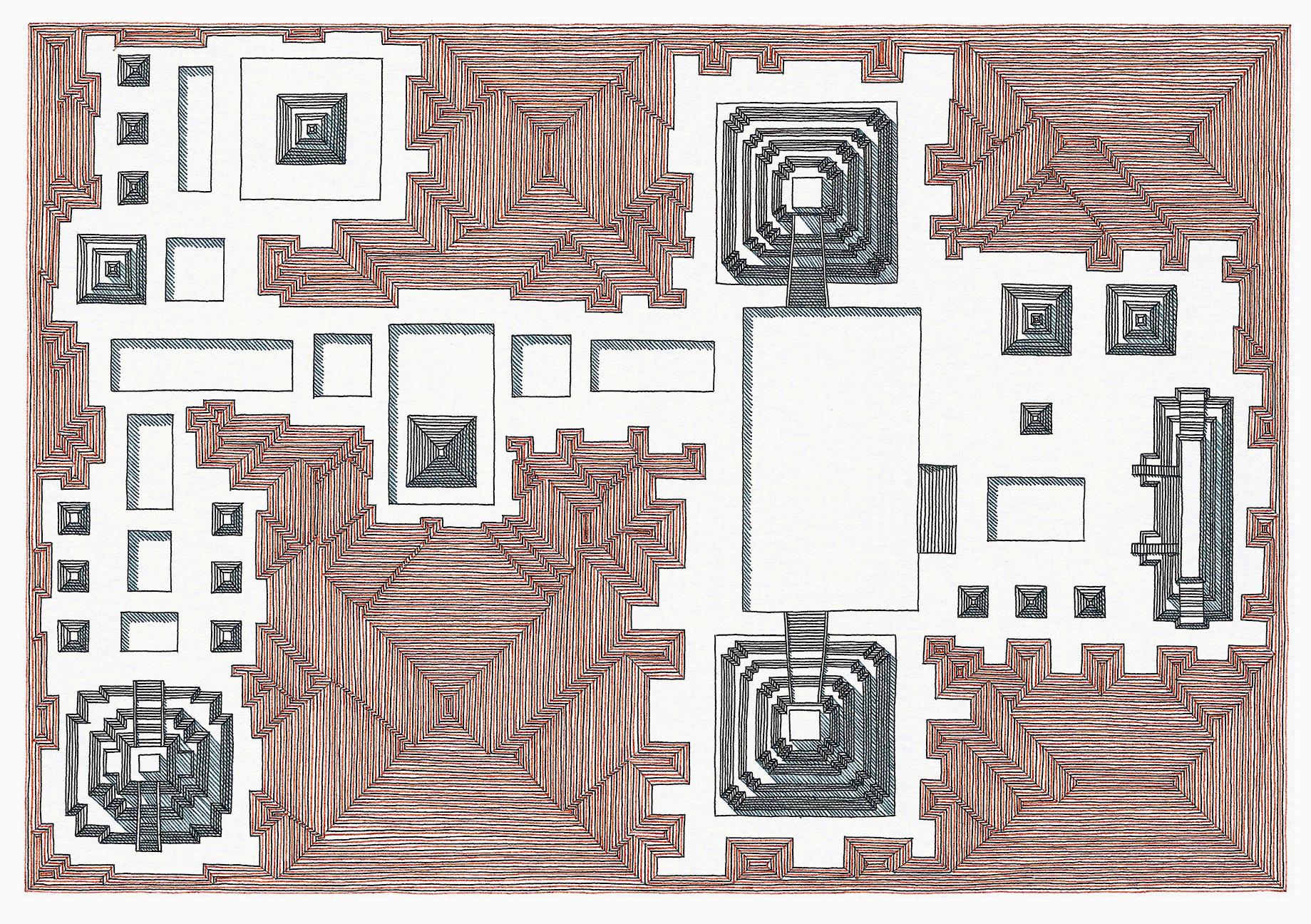 Plano Pirámides 2, 2018 by Rodrigo Spinel 
From The No. 1 Series
Chinese ink on Fabriano paper 250 g.
Image size: 14.8 cm H x 21 cm W 
Frame size: 22 cm H x 29 cm W x 4 cm D
One of a Kind 

Natural Ivory Wood Frame
_________
The artist finds in